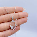 Gargantilha de Prata Mão de Fátima Hamsá Cravejada